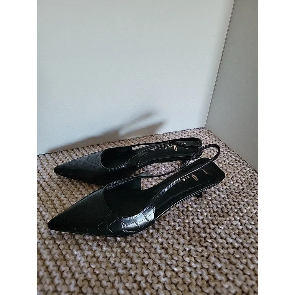 Lulus Boden Black Croc-embossed Kitten Heel Slingback Pumps - Size 9 - Picture 4 of 10